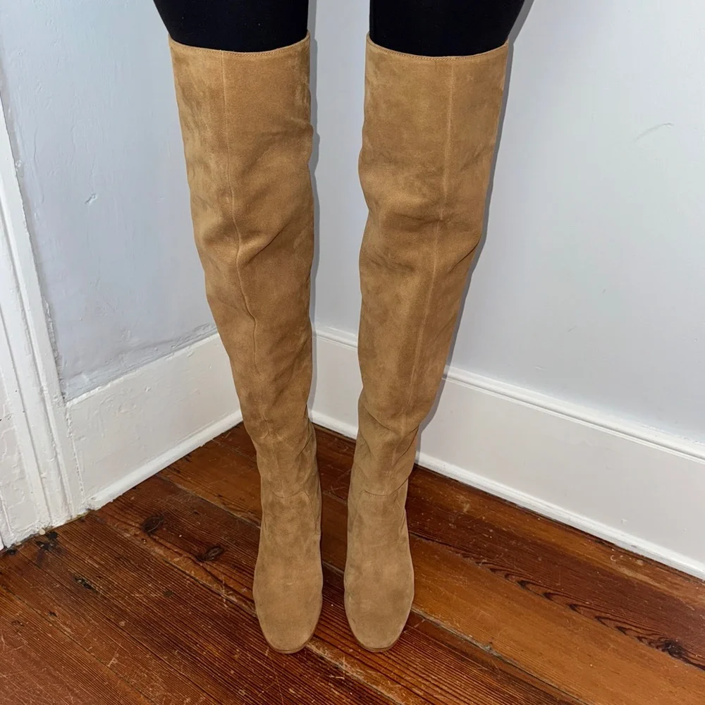 POLO by Ralph Lauren ‘Emmalyn’ Camel Tan Suede Leather Over Knee Boots US 9 B